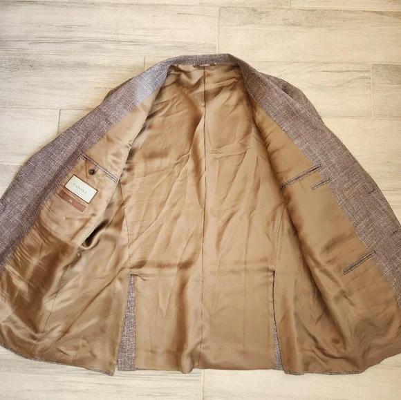 Canali Kei Sport Coat 40R Brown Cappuccino Linen Silk Blazer Luxury Made Italy